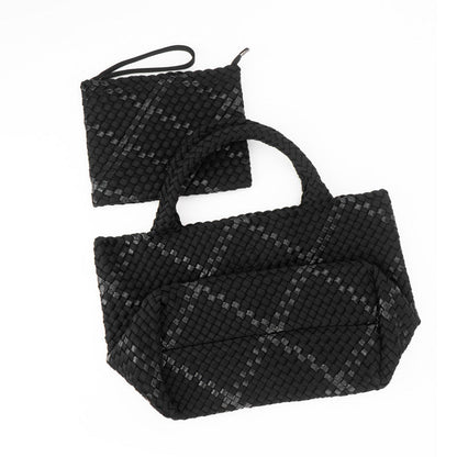 The Charli | Grand sac fourre-tout en néoprène tissé avec porte-poignet | Onyx avec bande pailletée