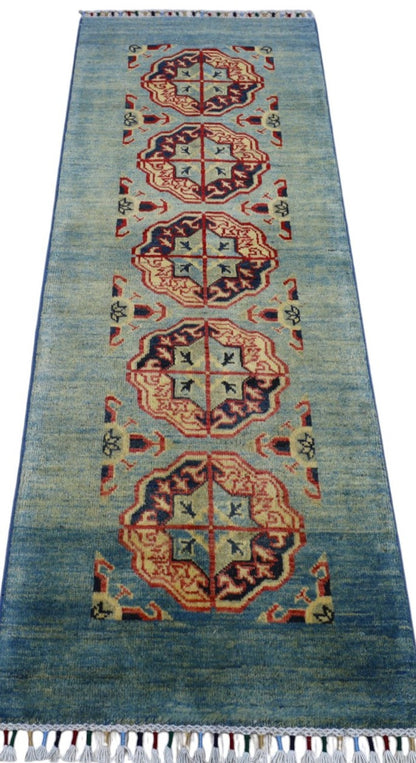 Hand-Knotted Afghani Kazak Wool Rug – 2’1″  x  5’7″