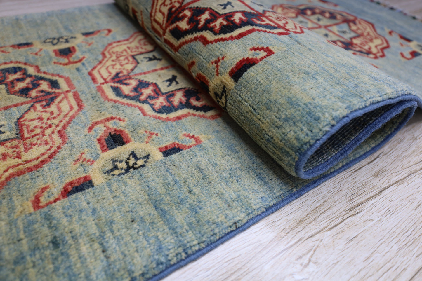 Hand-Knotted Afghani Kazak Wool Rug – 2’1″  x  5’7″