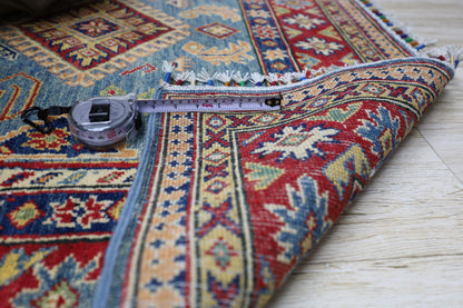 Hand-Knotted Afghani Kazak Wool Rug – 4’0″  x  6’1″