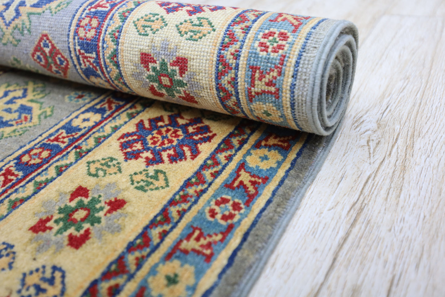 Hand-Knotted Afghani Kazak Wool Rug – 3’11″  x  5’6″