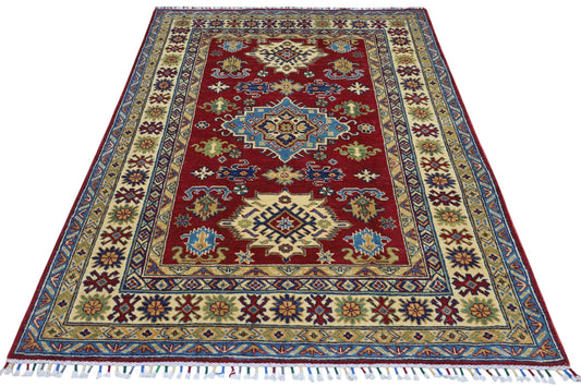 Hand-Knotted Afghani Kazak Wool Rug – 4’9″  x  6’8″
