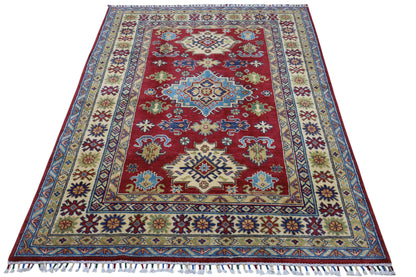 Hand-Knotted Afghani Kazak Wool Rug – 4’9″  x  6’8″