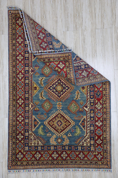 Hand-Knotted Afghani Kazak Wool Rug – 4’0″  x  6’1″