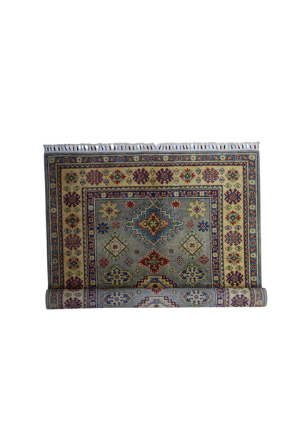 Hand-Knotted Afghani Kazak Wool Rug – 3’11″  x  5’6″
