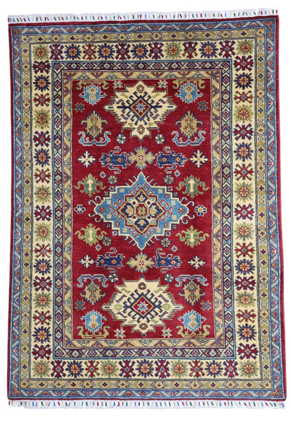 Hand-Knotted Afghani Kazak Wool Rug – 4’9″  x  6’8″