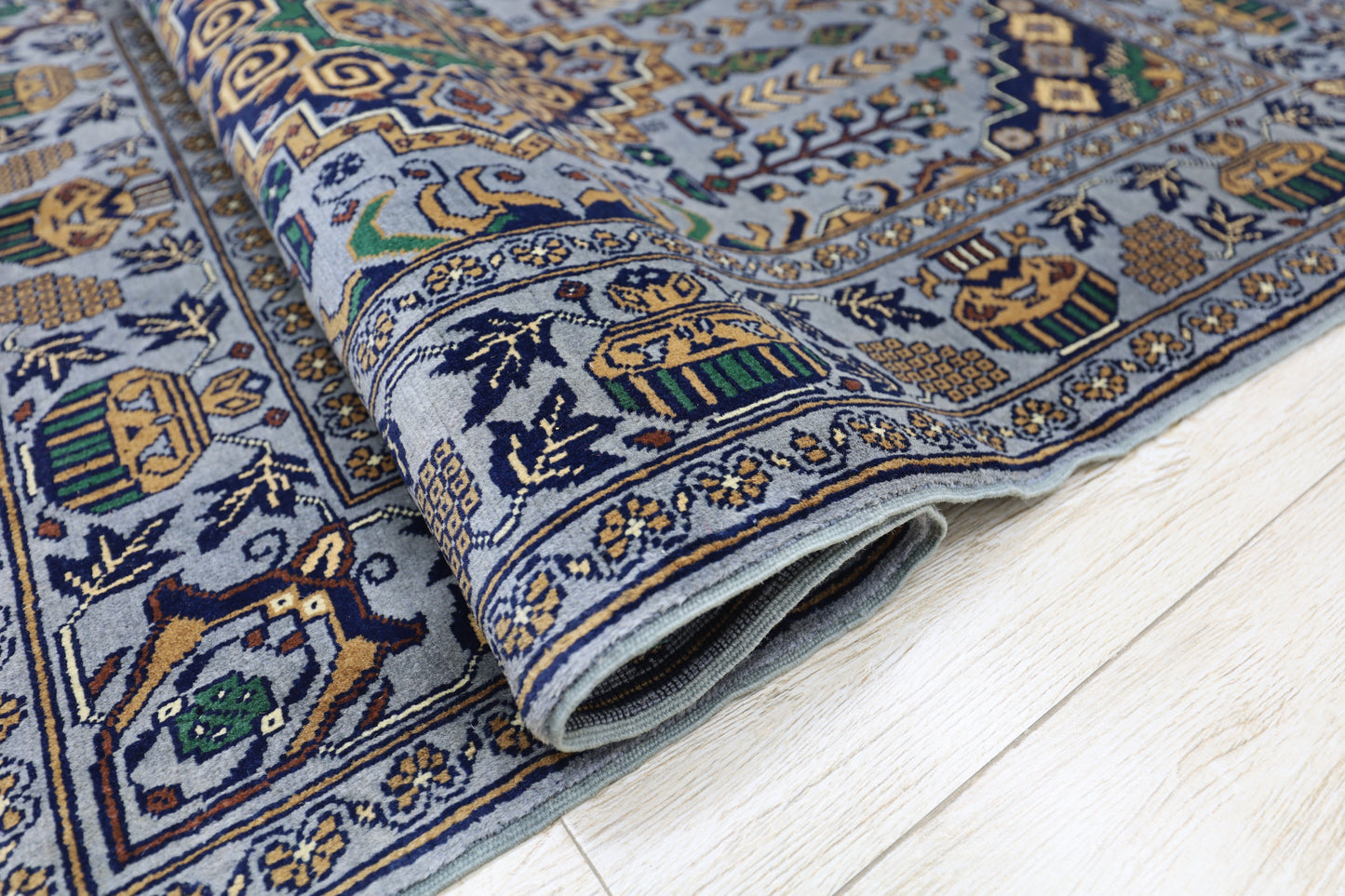 Hand-Knotted Afghani Zerkhaki Wool Rug – 3’4″  x  4’11″