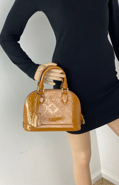 LOUIS VUITTON Vernis Alma BB Rose Velours M91585 Hand Shoulder Bag Pre owned