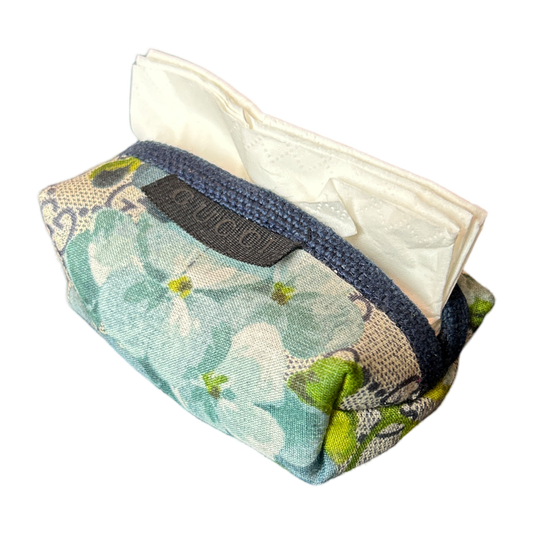 GG Logo Blooms Blue Vintage Scarf Travel Tissue Pouch