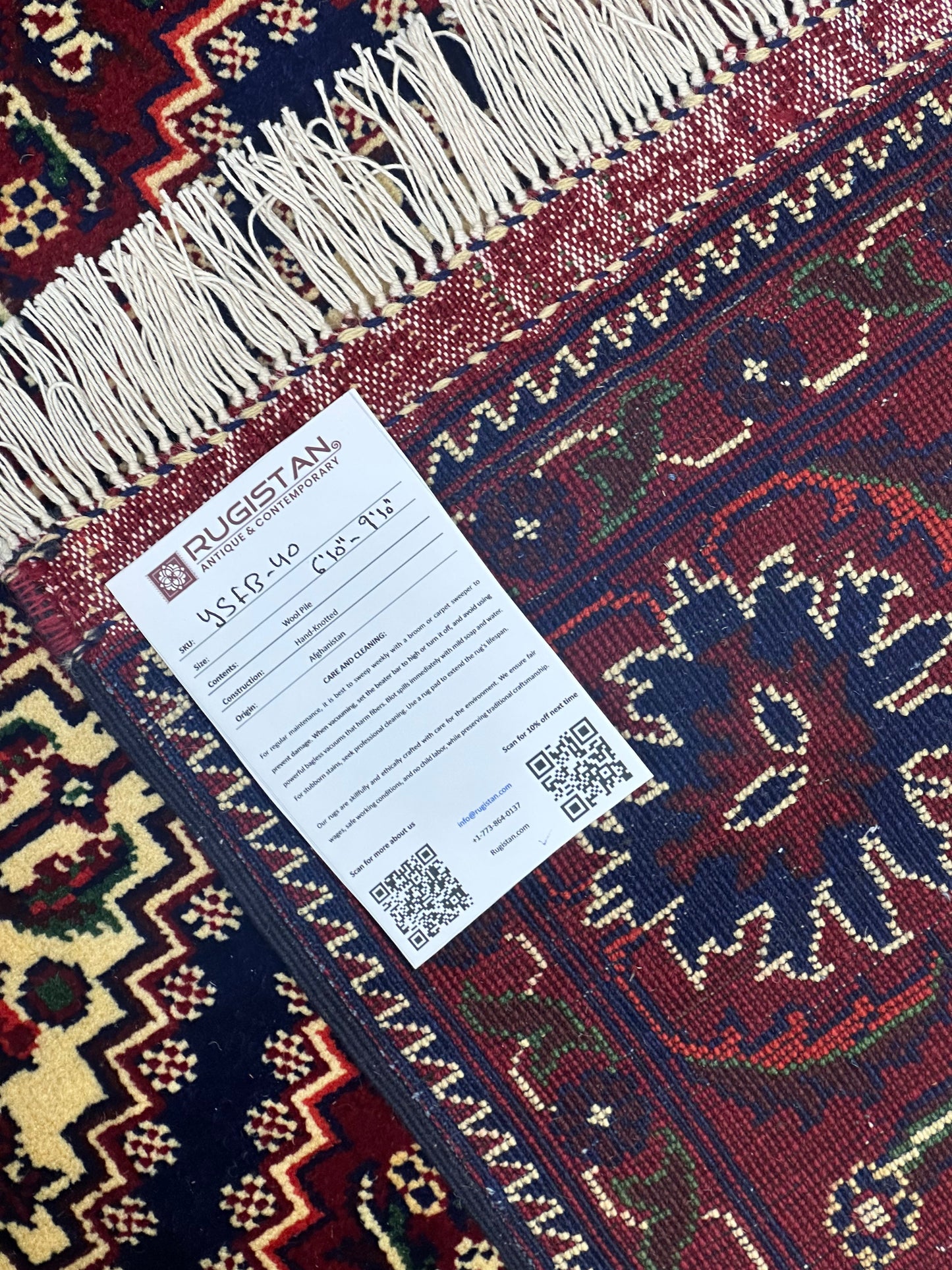 Hand-Knotted Afghani Yusufbai Wool Rug – 6’10″  x  9’10″
