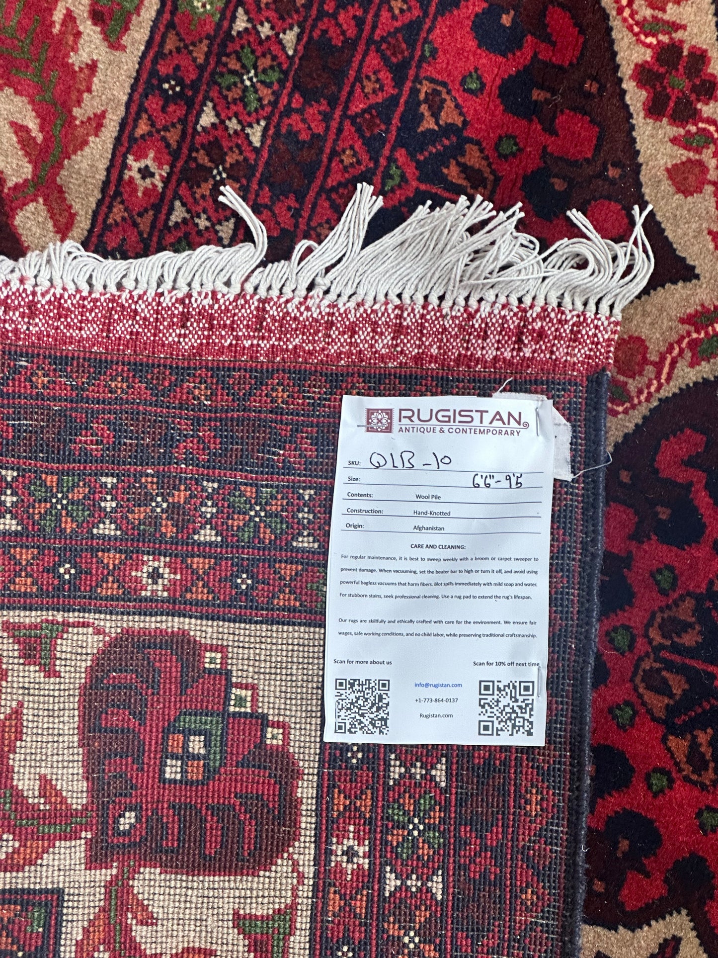 Handknuten afghansk hjärtformad ullmatta – 6’6″ x 9’5″