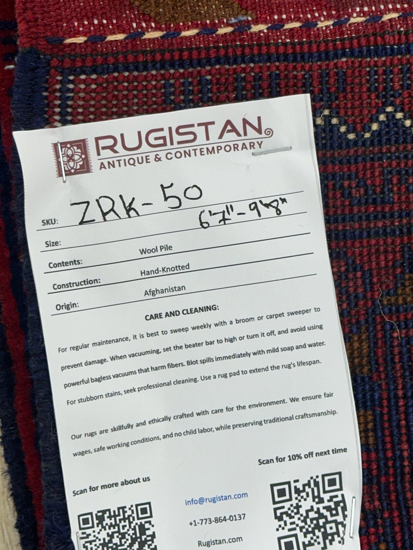 Hand-Knotted Afghani Zerkhaki Wool Rug – 6’7″  x  9’8″