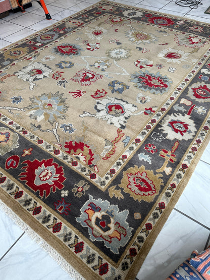 Hand Knotted Oushak Traditional Wool Rug, Living Room 9 x 12 Rug