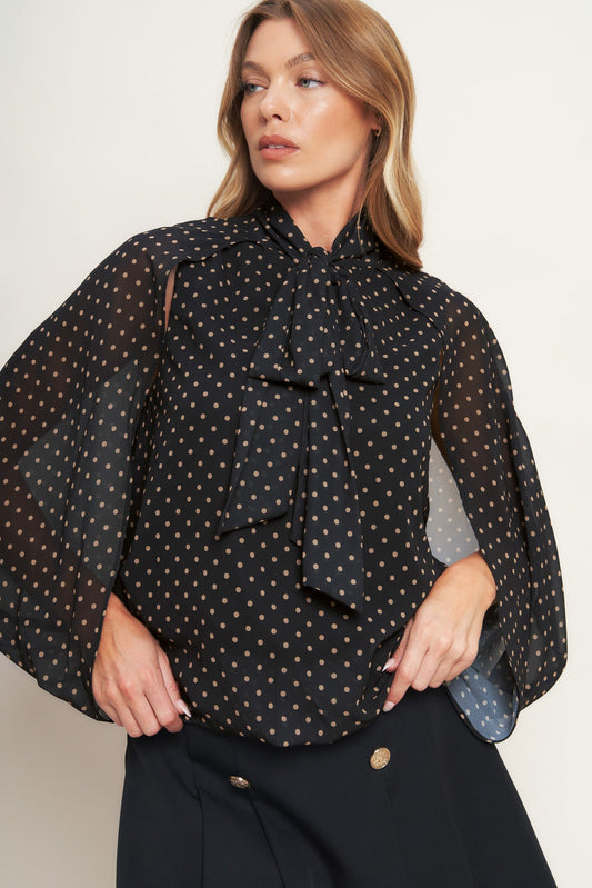 Top intrecciato chic a pois di mezzanotte