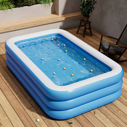 Inflatable Family Swimming Pool | Spacious Rectangular Design with Three-Ring Stability 1