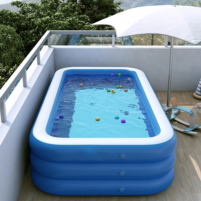 Inflatable Family Swimming Pool | Spacious Rectangular Design with Three-Ring Stability 2