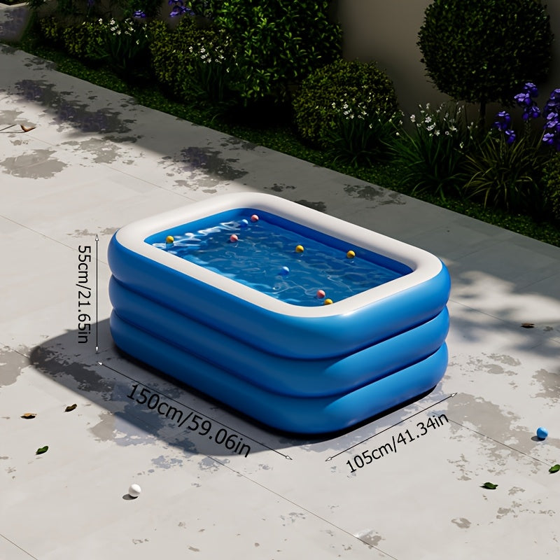 Inflatable Family Swimming Pool | Spacious Rectangular Design with Three-Ring Stability 4