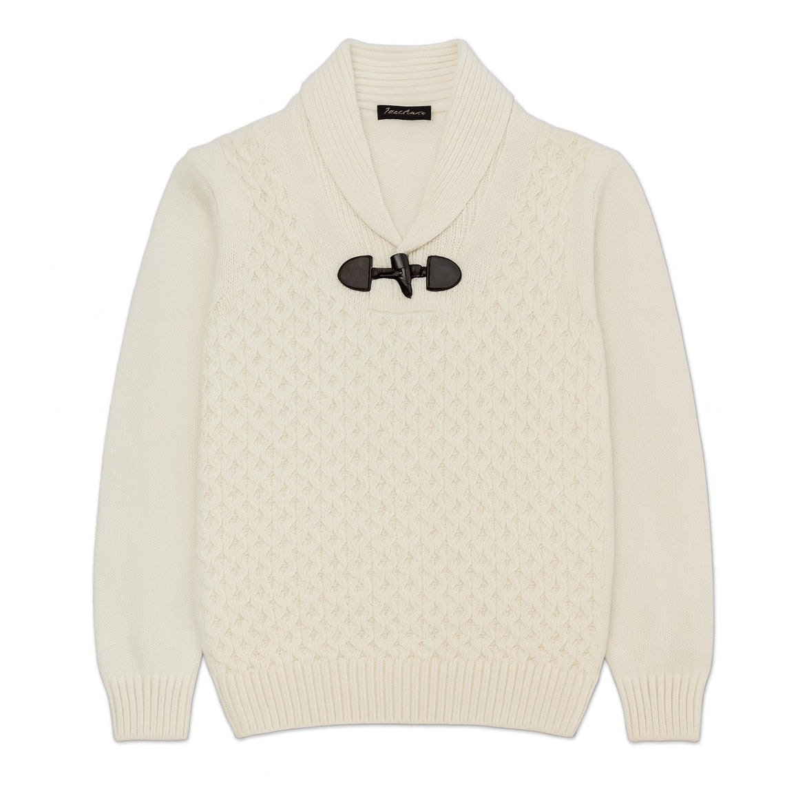 Shawl Collar Cable Knit Sweater - Ecru