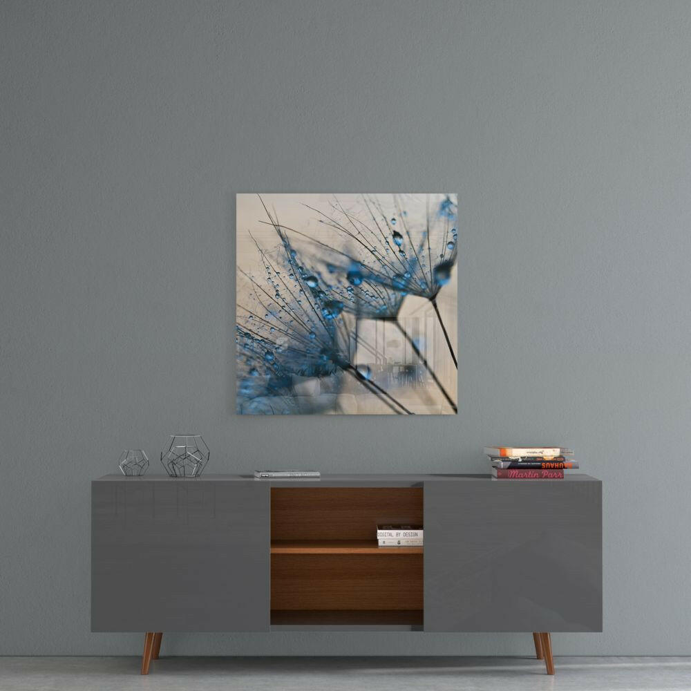 Arte de pared de vidrio Diente de león Rocío Azul