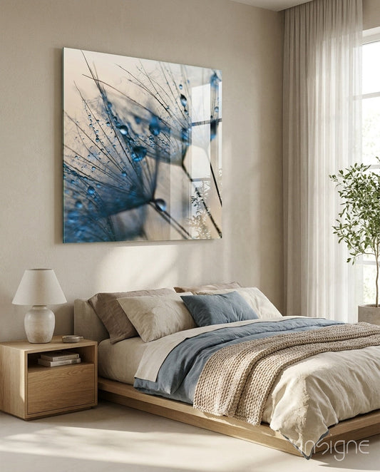 Arte de pared de vidrio Diente de león Rocío Azul