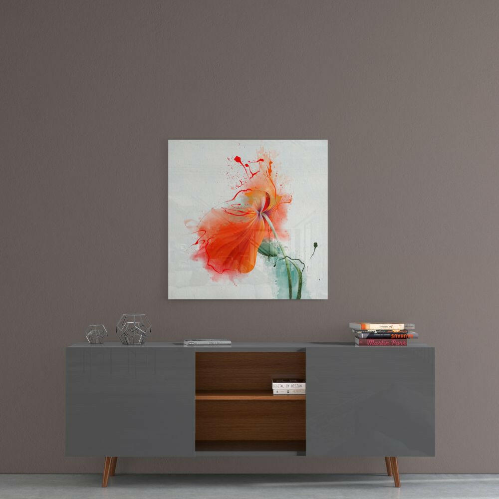 Quadro da parete in vetro con papavero arancione ad acquerello