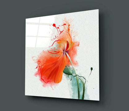 Quadro da parete in vetro con papavero arancione ad acquerello