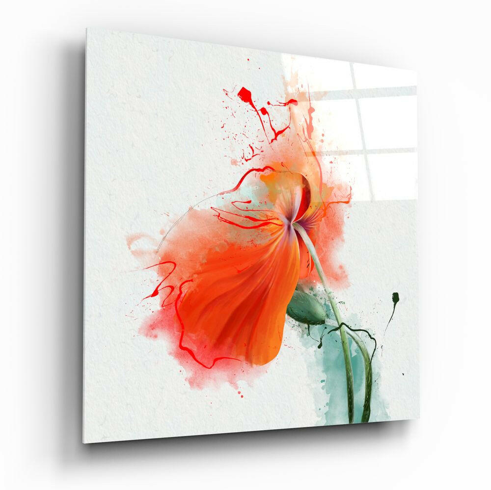 Quadro da parete in vetro con papavero arancione ad acquerello