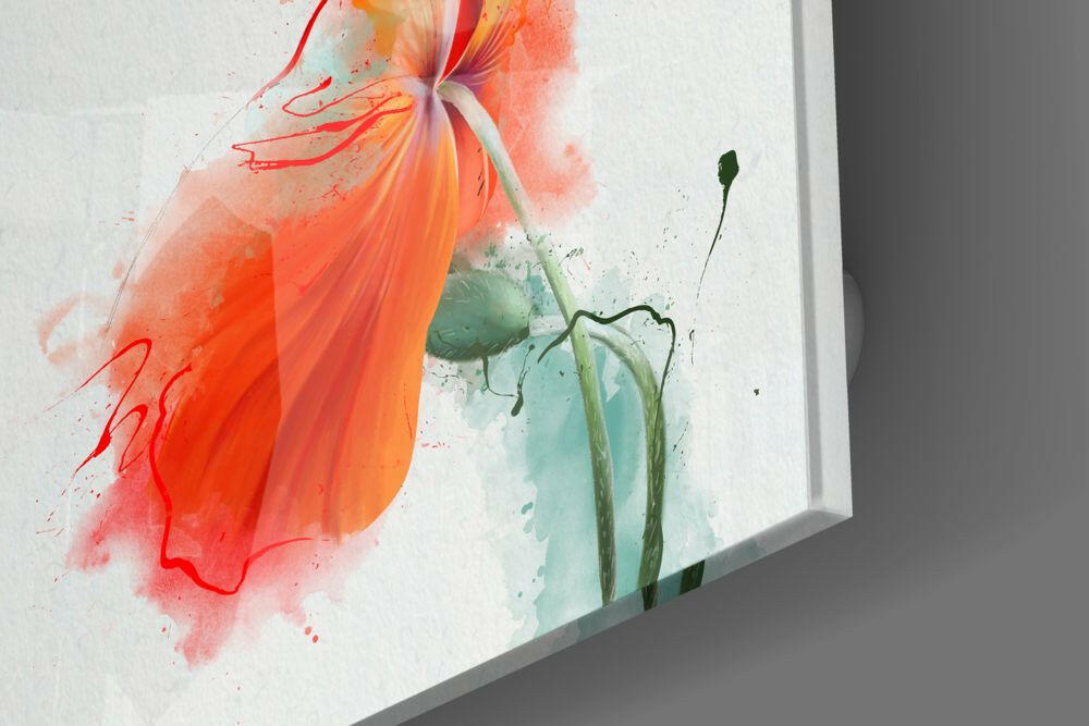 Quadro da parete in vetro con papavero arancione ad acquerello