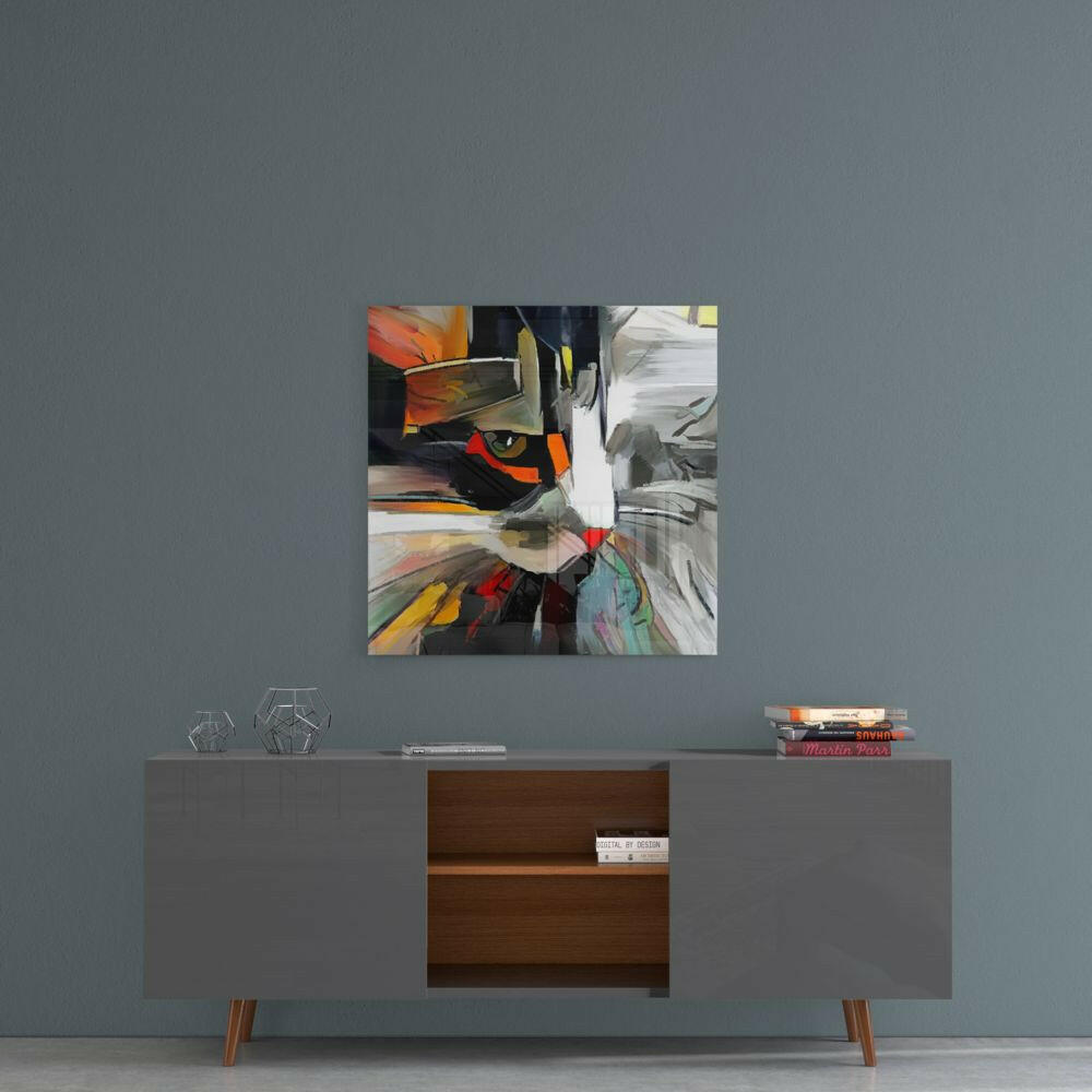 Arte de pared de vidrio con diseño abstracto de gato
