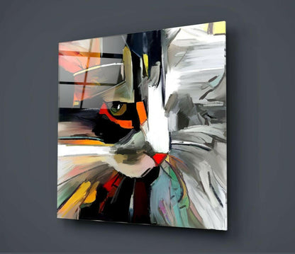 Arte de pared de vidrio con diseño abstracto de gato