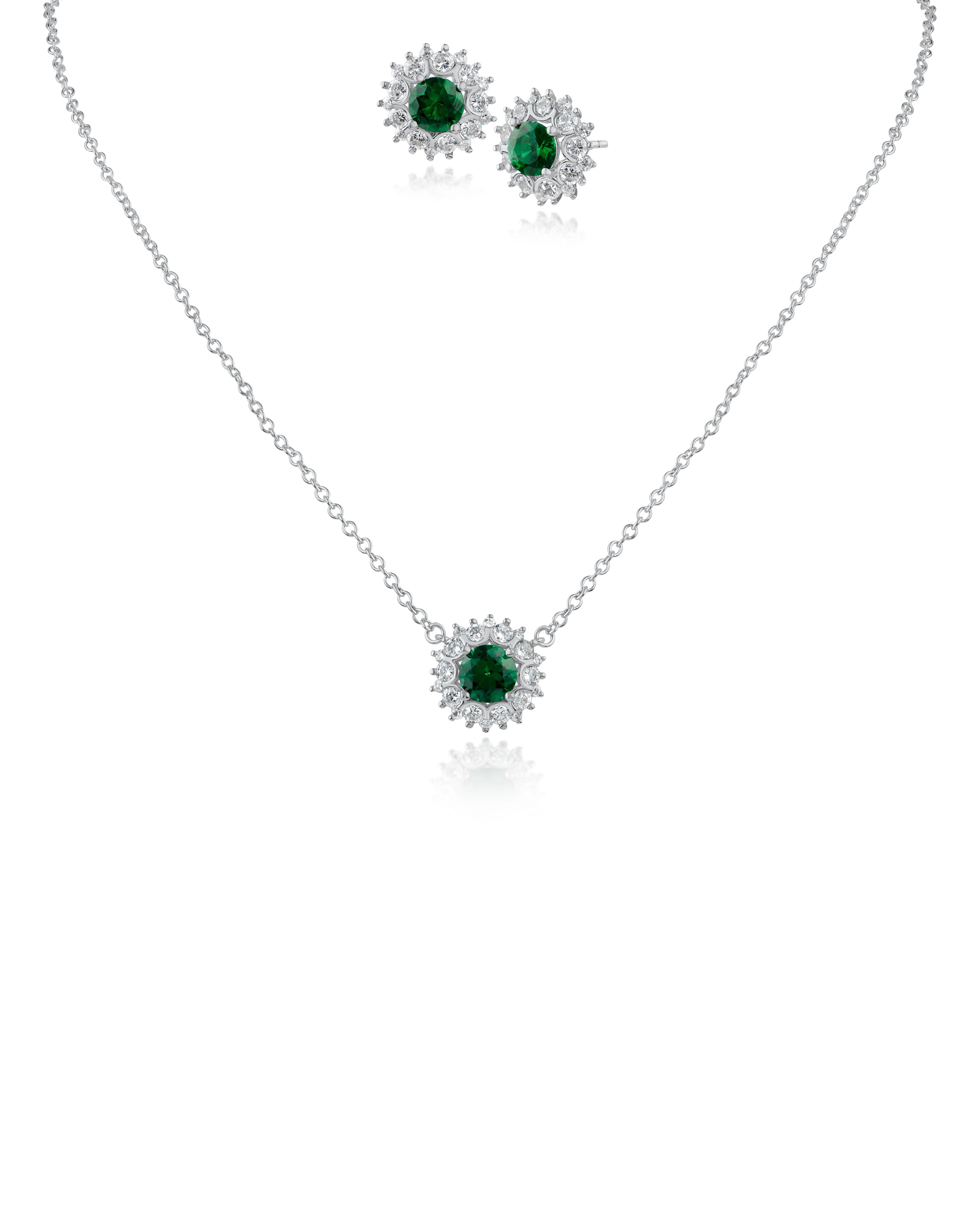 Round Emerald CZ Box Set | Women's Necklace & Earrings Set