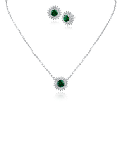 Round Emerald CZ Box Set | Women's Necklace & Earrings Set