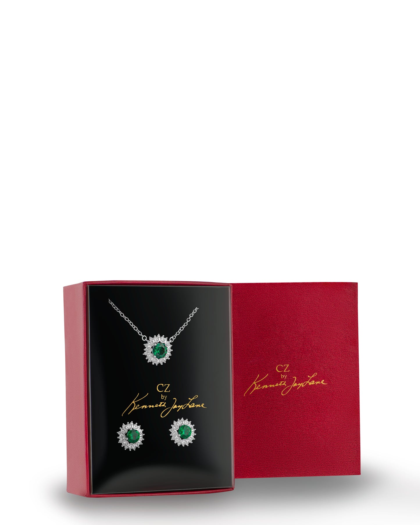 Round Emerald CZ Box Set | Women's Necklace & Earrings Set
