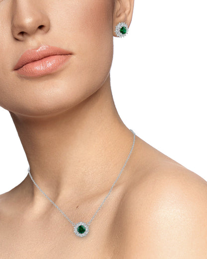 Round Emerald CZ Box Set | Women's Necklace & Earrings Set