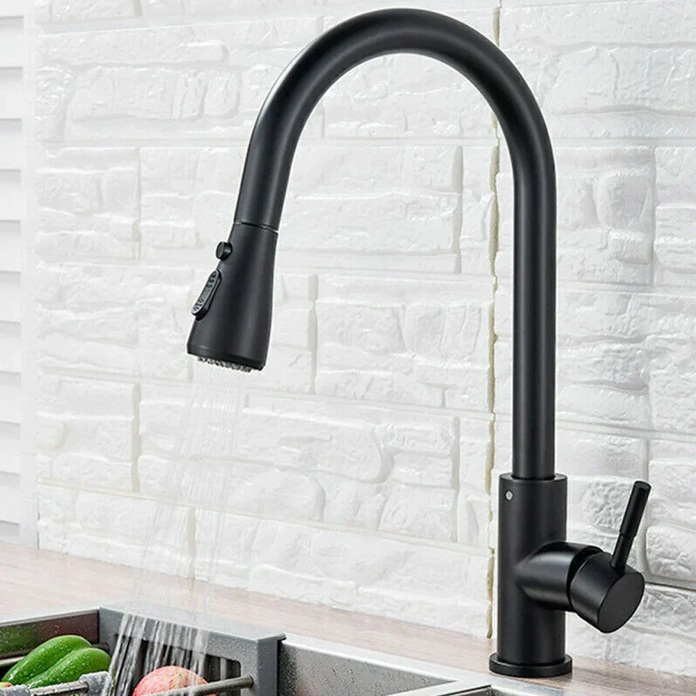 Kitchen Faucet with Sprayer | Modern Black Pull-Down Design 0