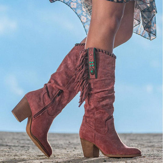 Knee High Faux Suede Boots | Trendy Fringe Design for Versatile Styling 0