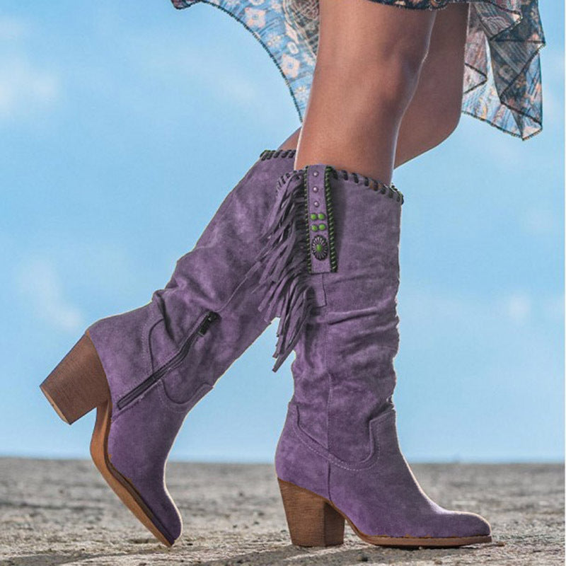 Knee High Faux Suede Boots | Trendy Fringe Design for Versatile Styling 1