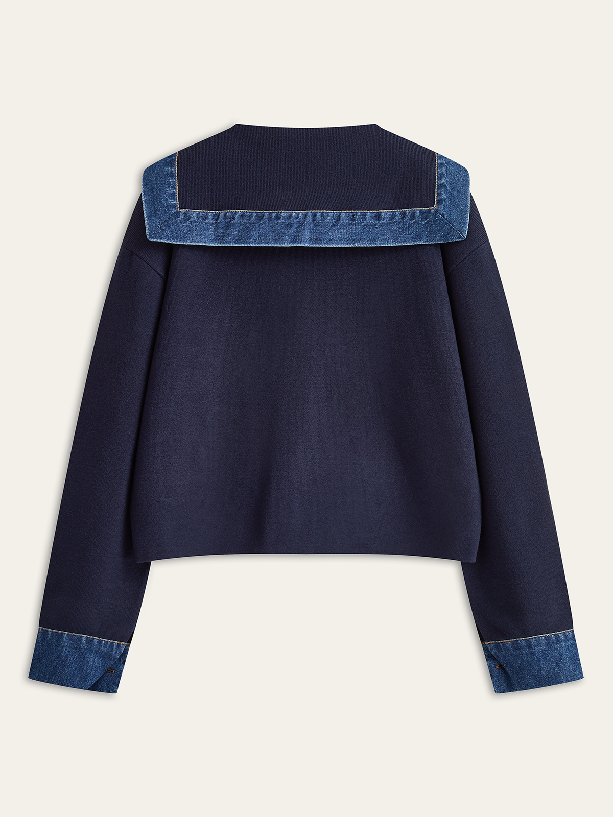Knit Outerwear | Denim Sailor Collar Long Sleeve with Medium Stretch 1