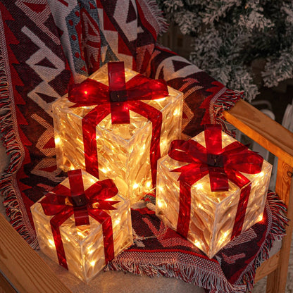 LED Gift Box Set | 3-Piece Christmas Decoration with Warm Glow 0