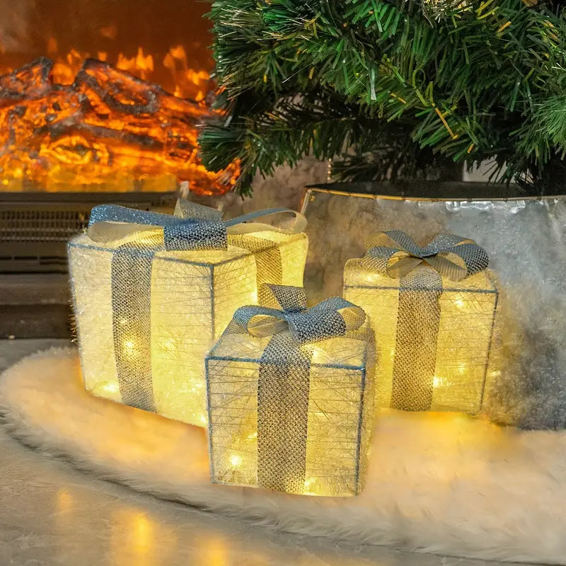 LED Gift Box Set | 3-Piece Christmas Decoration with Warm Glow 10