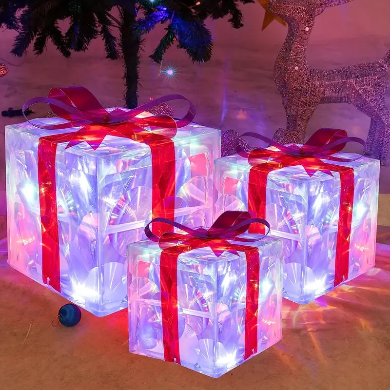 LED Gift Box Set | 3-Piece Christmas Decoration with Warm Glow 2