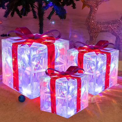 LED Gift Box Set | 3-Piece Christmas Decoration with Warm Glow 2