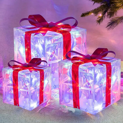 LED Gift Box Set | 3-Piece Christmas Decoration with Warm Glow 9
