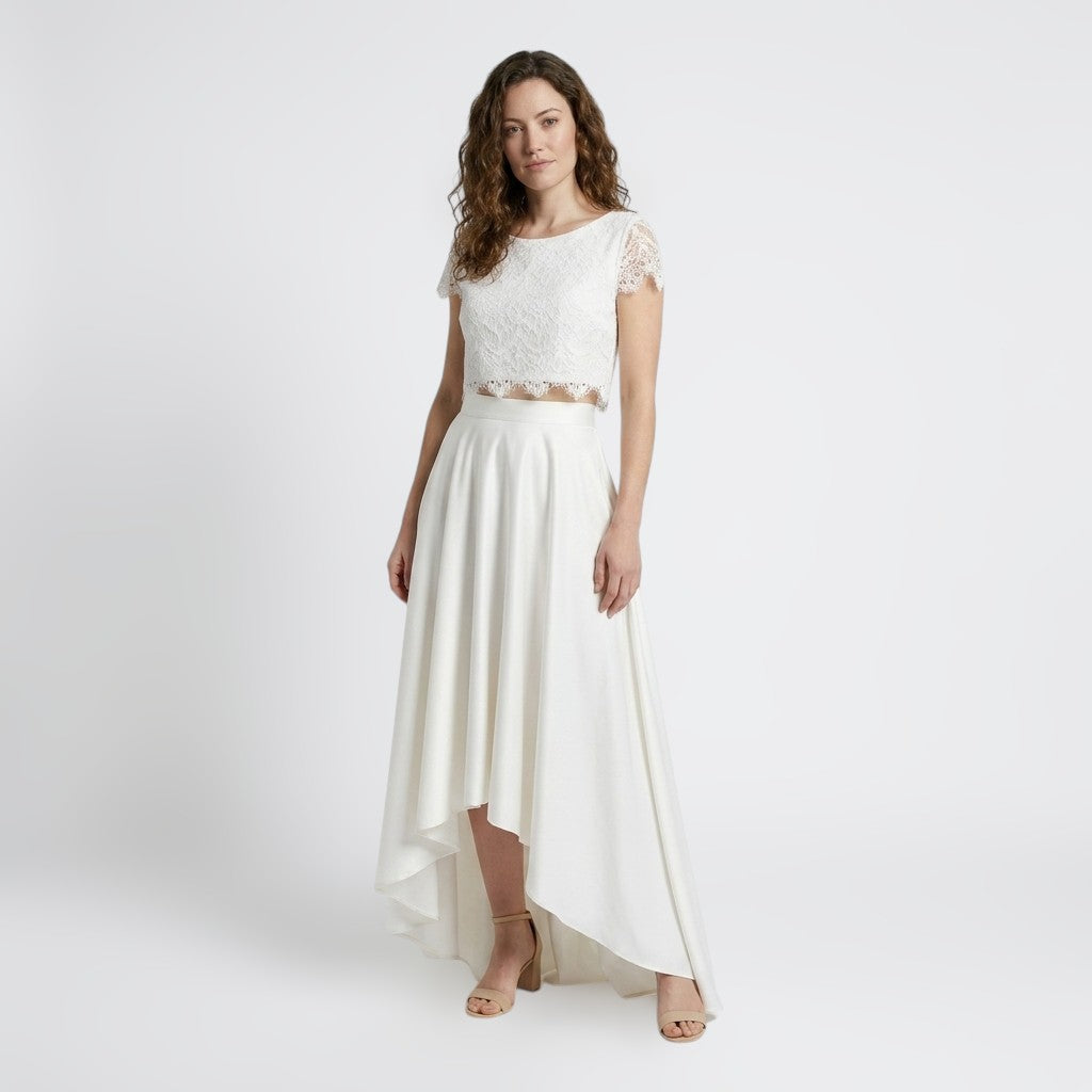 Lace Two-Piece Bridal Gown | Flowing Maxi Skirt for Elegant Weddings 0