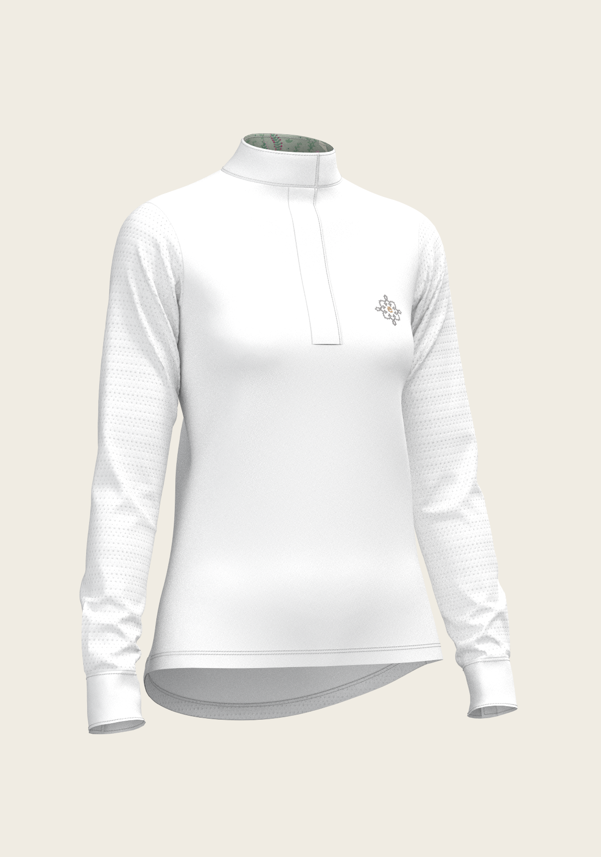  White with Rosettes in Lime Green Inner Details Long Sleeve Show Shirt