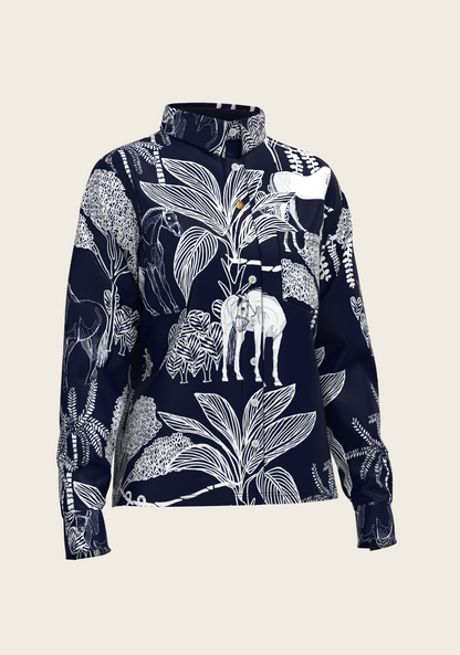 Island Horses on Navy Loose Fitting Button Shirt