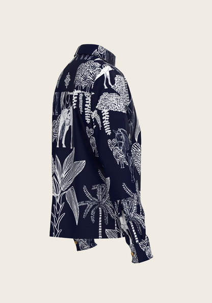  Island Horses on Navy Loose Fitting Button Shirt