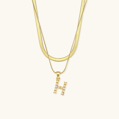 Layered Initial Letter Necklace | 18k Gold with Freshwater Pearls 10