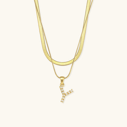 Layered Initial Letter Necklace | 18k Gold with Freshwater Pearls 11