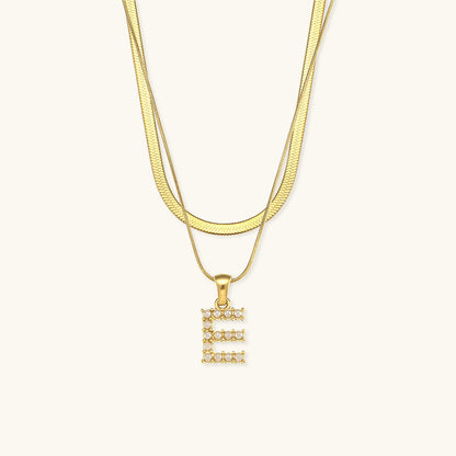 Layered Initial Letter Necklace | 18k Gold with Freshwater Pearls 12